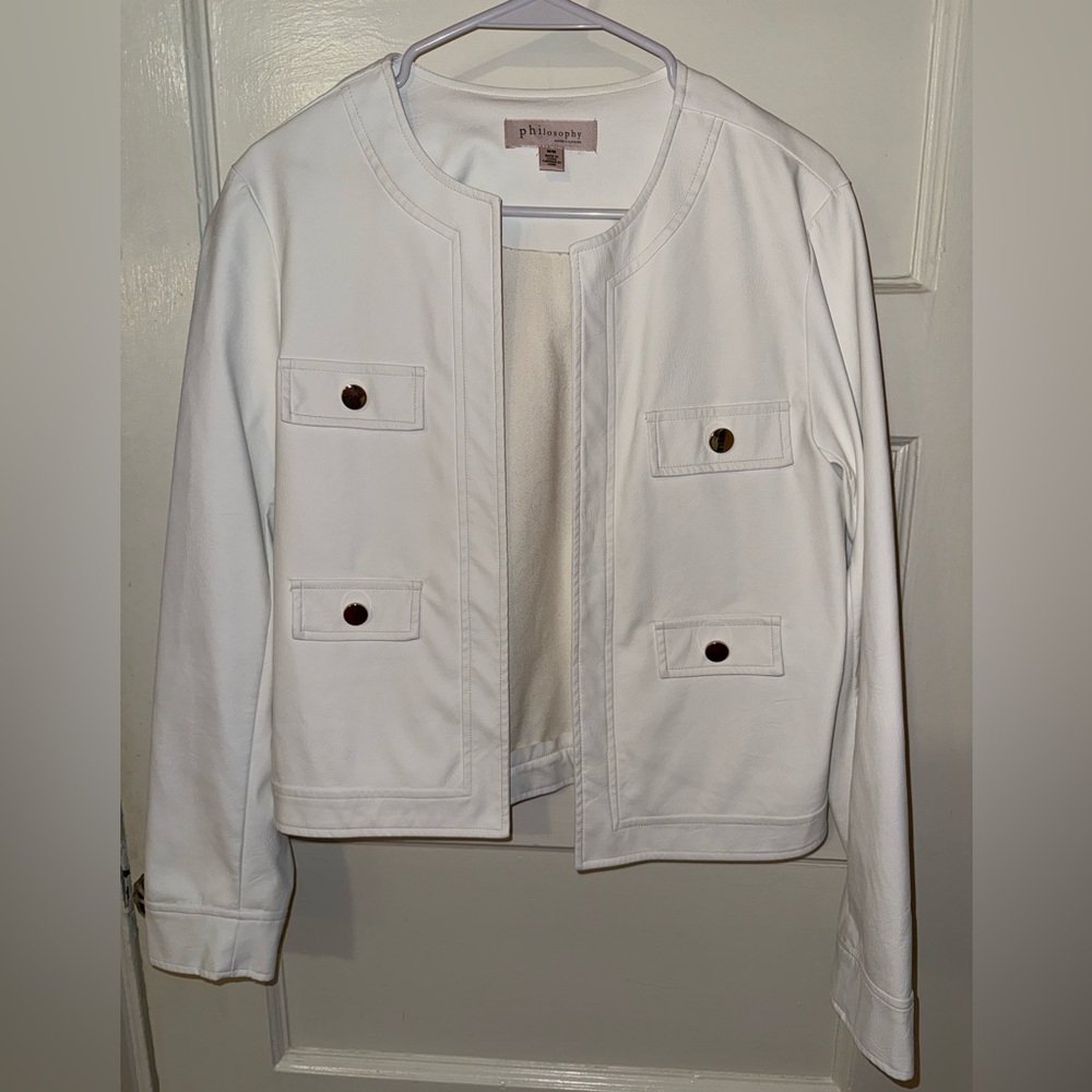 White Leather Jacket with Buttons